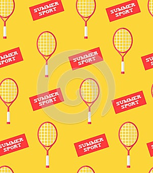 Seamless pattern with badminton rackets and stickers summer sport. Flat style. Vector background