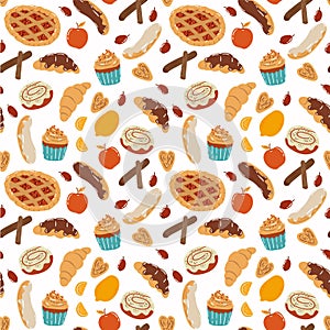 seamless pattern of bakery products for tea party
