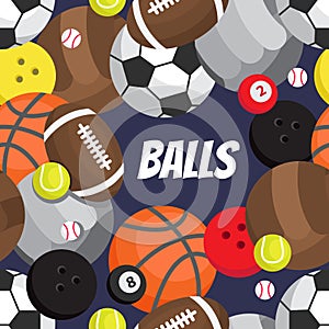 Seamless pattern of balls. Football, volleyball, basketball