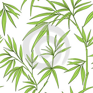 Seamless pattern with bamboo leaves and branches