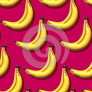 Seamless pattern Banana Fruits background. 3d illustration