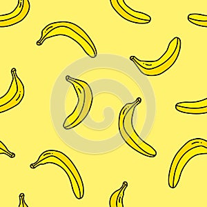 Seamless pattern of bananas on yellow background in flat style. ready to use for cloth, textile, wrap and other