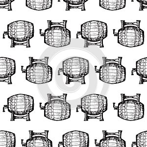 Seamless pattern with barrels of beer on white background