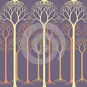 Seamless pattern with barren tree silhouettes.