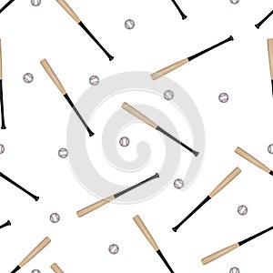 Seamless pattern with baseball bat and ball