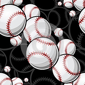 Seamless pattern with baseball softball ball graphics.