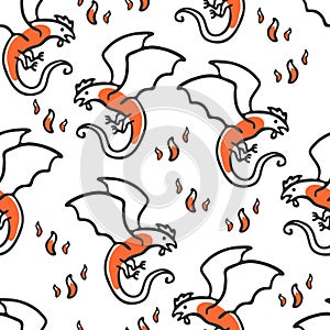 Seamless pattern with basilisk and flames