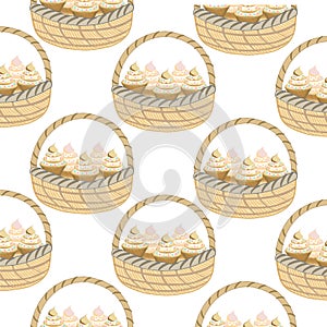 Seamless pattern of basket of cupcake on background for background and texture concept
