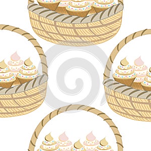 Seamless pattern of basket of cupcake on background for background and texture concept