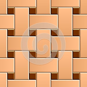 Seamless pattern of basket weave ceramic tiles. 3D repeating pattern of beige floor with brown dots