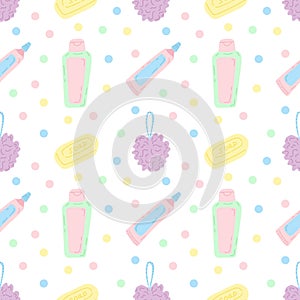 Seamless pattern of bathroom items. Flat vector illustration