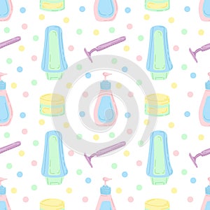 Seamless pattern of bathroom items. Flat vector illustration