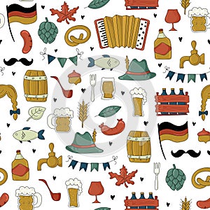 Seamless pattern. Bavarian beer festival for greeting card, invitation, banner, poster, pack, sticker, glass