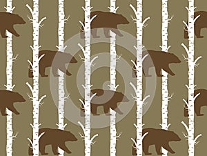 Seamless pattern bear and birch