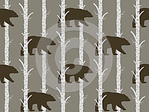 Seamless pattern bear and birch