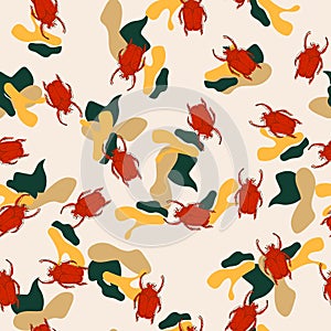 Seamless pattern with beatles with bright forms