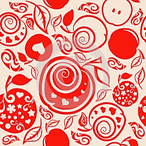 Seamless Pattern of beautiful apples and leaf.