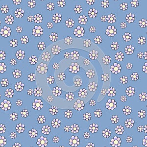 Seamless pattern beautiful blue background with flowers. Blooming meadow. Vector illustration