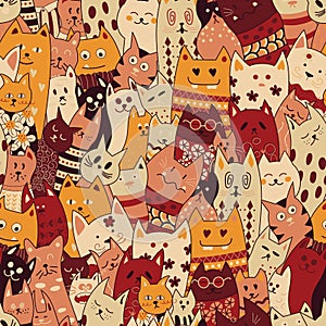 Seamless pattern of beautiful, bright cats. Perfect for wallpapers, gift paper, greeting cards, fabrics, textiles, web