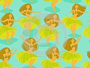 Seamless pattern with beautiful Hawaiian girl