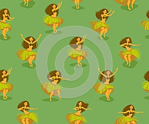 Seamless pattern with beautiful Hawaiian girl