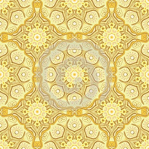 Seamless pattern with beautiful Mandalas in lemony colors. Vector illustration