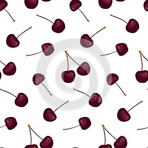 Seamless pattern with beauty cherries on white background.