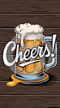 Seamless pattern with beer and hand-drawn lettering. Vector cartoon Illustration