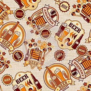 Seamless pattern with beer logos, beer icons