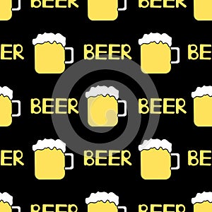 Seamless pattern with beer mug on the black background.