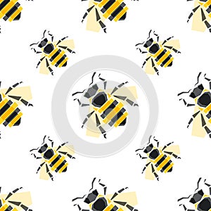 Seamless pattern with bees vector illustration . For the packaging of creams, cosmetics, food, bee venom to treat.