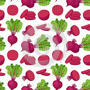 Seamless pattern with beetroots. Vegetable background, vector illustration