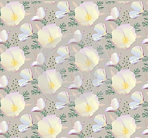 seamless pattern on beige background delicate pastel flowers