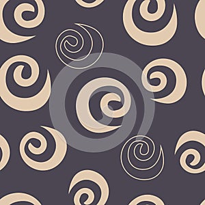 Seamless pattern with beige curls on a gray background. Design for wallpaper, textiles, factories, bedding, wrapping paper