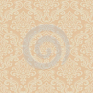 Seamless Pattern Beige Damask Wallpaper.