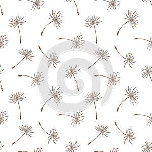 Seamless pattern, beige dandelion fluff on a white background. Print, background, textile, vector