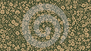 Seamless Pattern of Beige Floral on Dark Green Background Ready for Textile Prints.