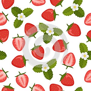 Seamless pattern with berries and strawberry flowers