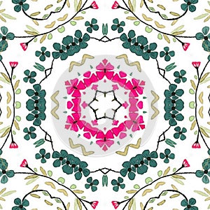 Seamless Pattern Beutiful Flowers And Leaves pattern .Colourful Flowers Background