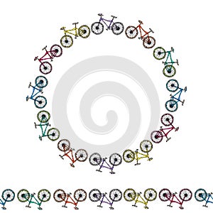 Seamless Pattern of Bicycles. Endless Bike Background. Realistic Hand Drawn Illustration. Savoyar Doodle Style.