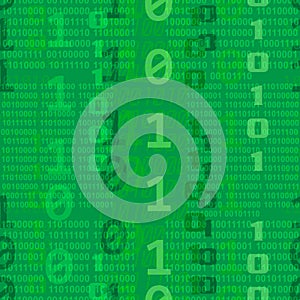 Seamless pattern with binary code in green tones.
