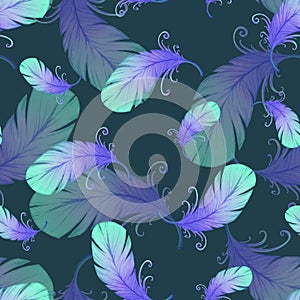 Seamless pattern with bird feathers