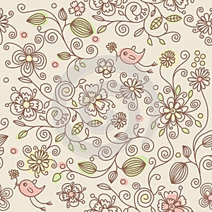 Seamless pattern - birds in flowers