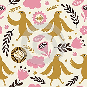 Seamless pattern with birds and flowers. Fabric pattern,apparel print, wrapping paper
