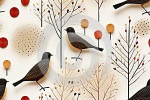 seamless pattern with birds and trees