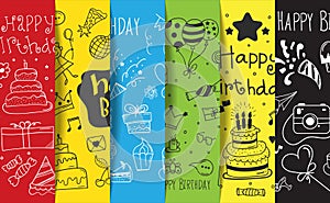 Seamless Pattern birthday doodle background. happy birthday element design with doodle style. happy birthday concept. use for