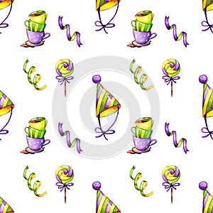Seamless pattern of bithday party accessories