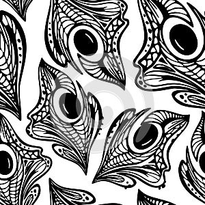 seamless pattern of black abstract decorative elements on a white background,