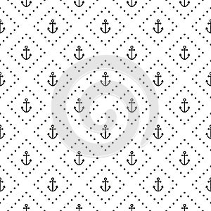 Seamless pattern with black anchors and dots