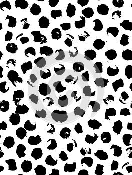 Seamless pattern with black careless round spots on a white background. Ink and brush. Abstract. Hand drawn.
